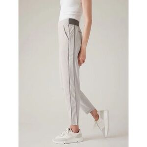 Athleta Brooklyn Ankle Comfy Athleisure Pants White and Grey Stripes 2